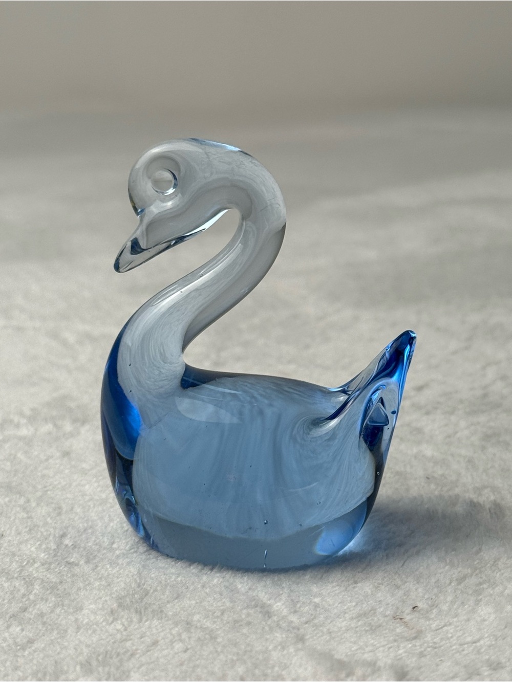 Vtg Hand Blown Clear Blue Art Glass Swan Paperweight Figurine 3" Tall